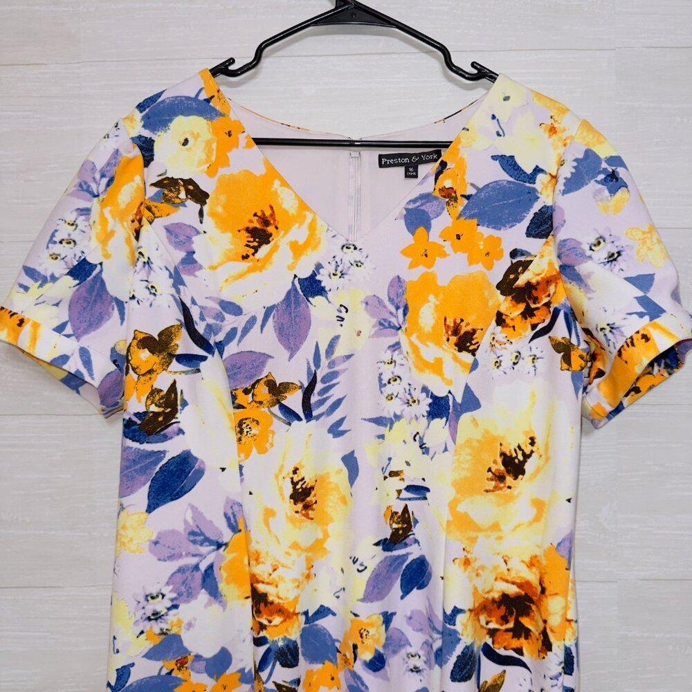 Preston & York Women's Size 16 Short Sleeve Floral Print V Neck Sheath Dress - Picture 5 of 8